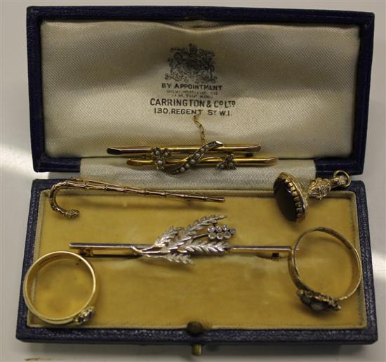 Bar brooch, diamond ring, seal etc